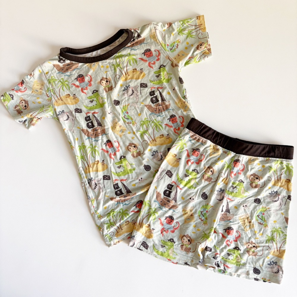 Mama Lulu Kids Pirate Animal Bamboo Snug Fit Shorts And Tee Pajama Set Size 4/5T